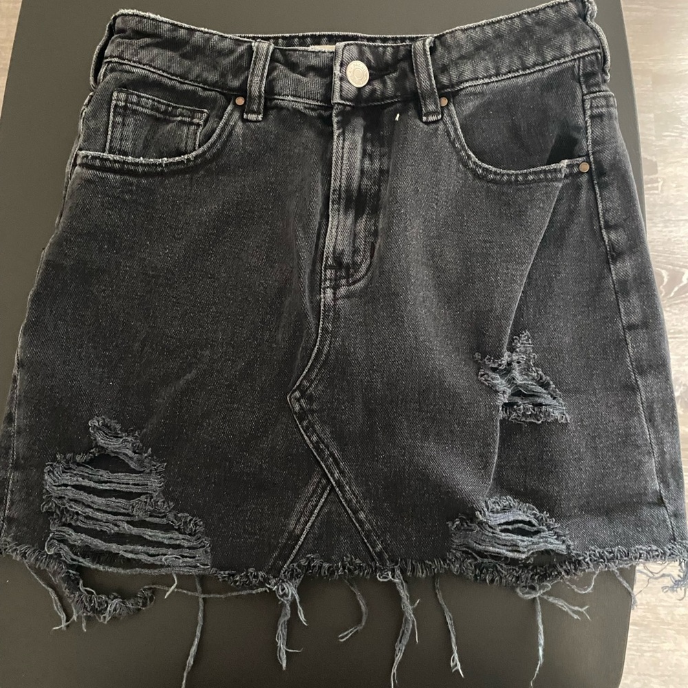 Pacsun distressed black denim mini skirt